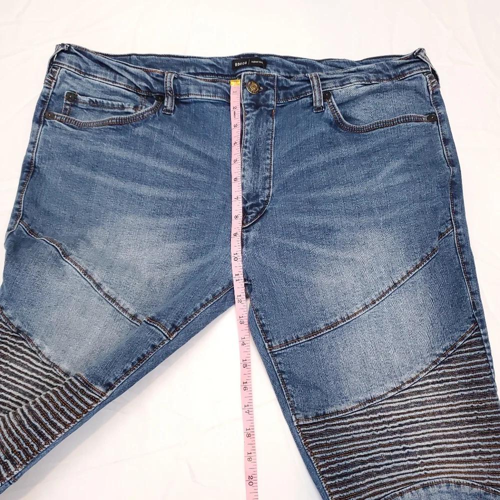 True Religion Men's Moto Blue Jeans ROCCO RELAXED SKINNY Size 40 Zip Pockets